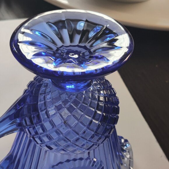 Mt. Vernon Cobalt Blue Pitcher with a honeycomb design & vertical cuts at spout. - Picture 4 of 6